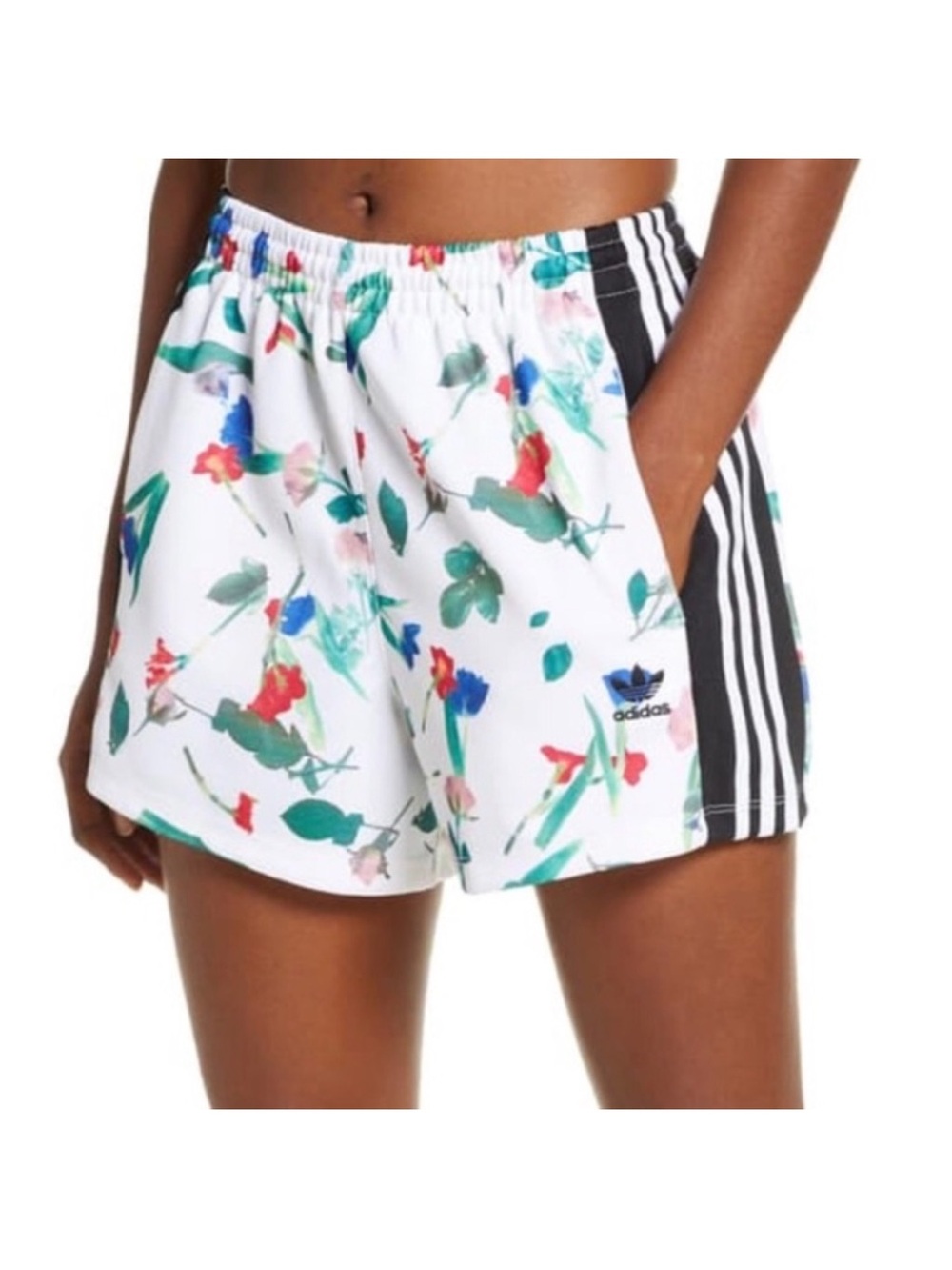 ADIDAS Ballista Floral Striped Athletic Shorts White Size XS